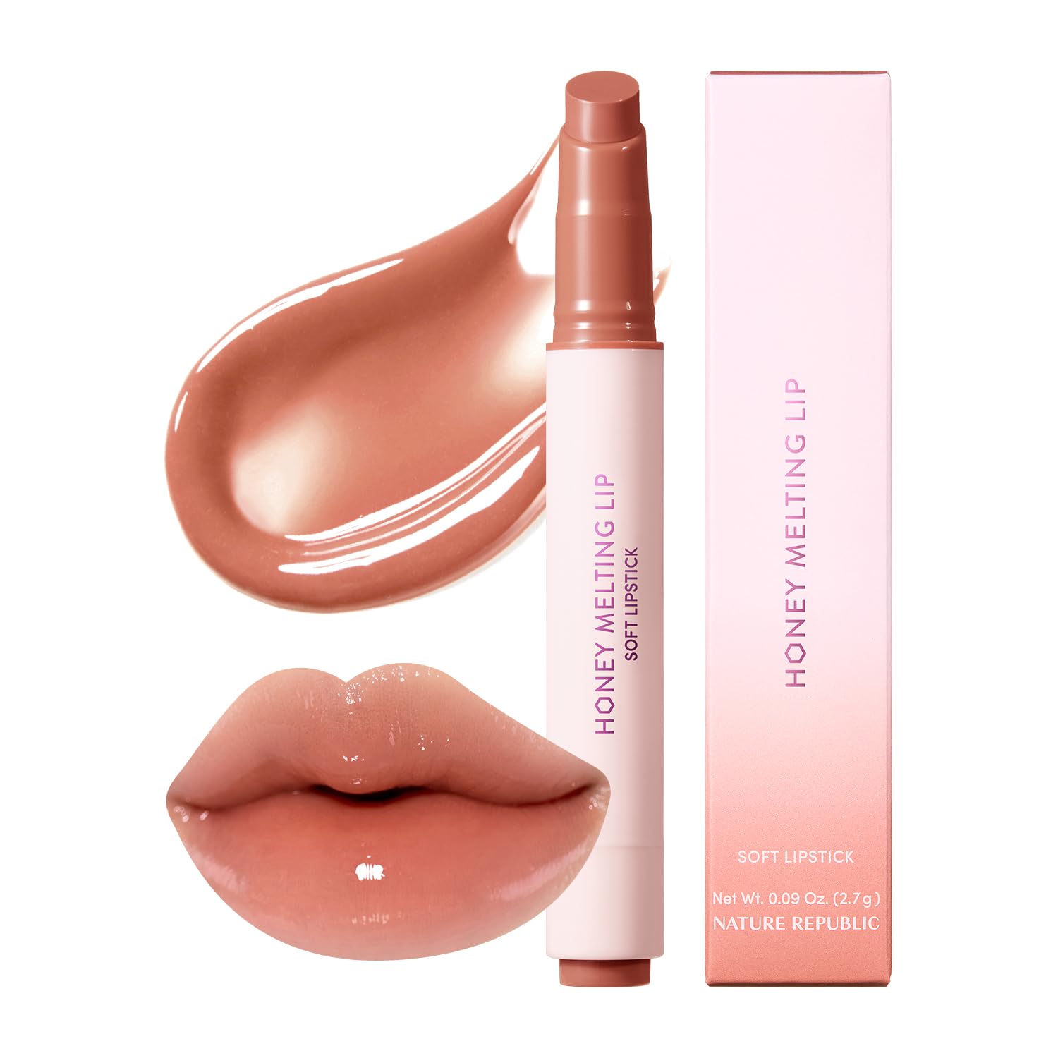 Nature Republic HONEY MELTING LIP PLUMPING (11 PINK) SOFT LIP STICK Tint & Plump Hydrating Gloss, Moisturizing balms, Volumizing formula & Sheer tint, Glowy Finish, korean make up