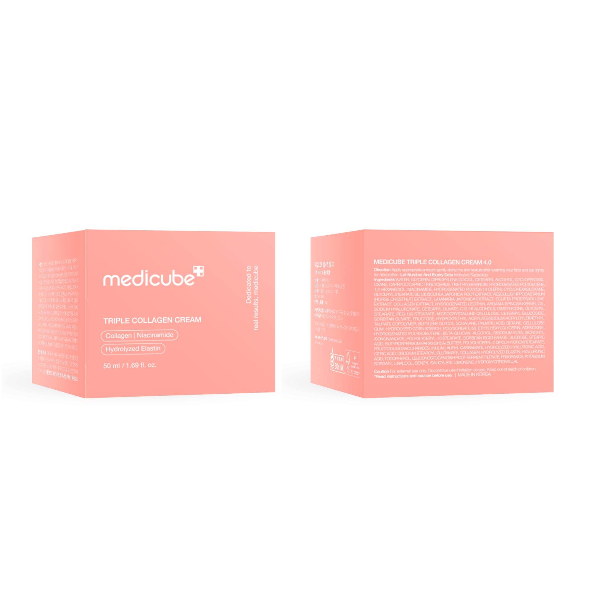 medicube Triple Collagen Cream - Hydrating & Firming Moisturizer with Hyaluronic Acid, Premium Elastin, Shea Butter - Wrinkle Care & Boosts Elasticity - Korean Skincare, 1.69 oz