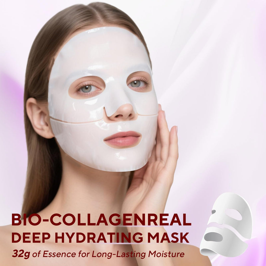 Bio-Collagen Real Deep Mask, 4 Pack Overnight Hydrating Face Mask for All Skin Types,Original Hydrating Collagen Face Mask