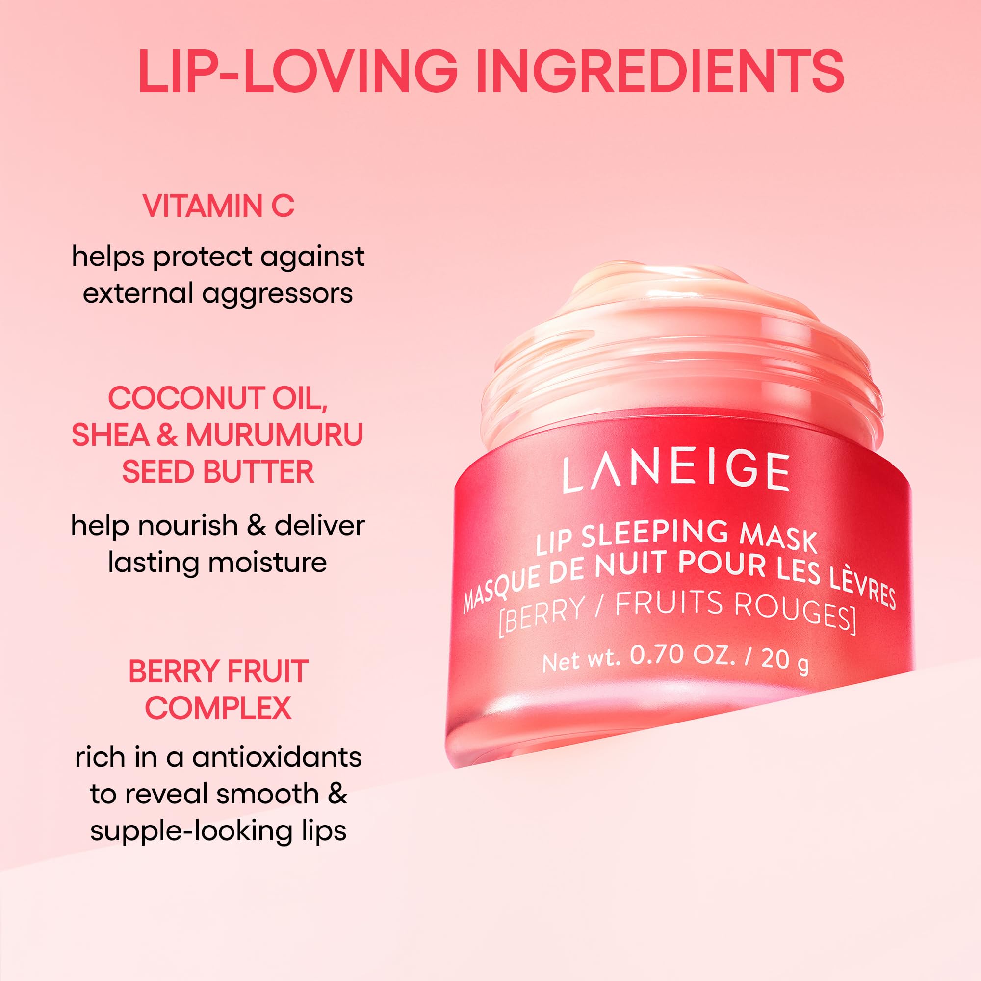 LANEIGE Lip Sleeping Mask: Nourish, Hydrate, Vitamin C, Murumuru & Shea Butter, Antioxidants, Flaky, Dry Lips