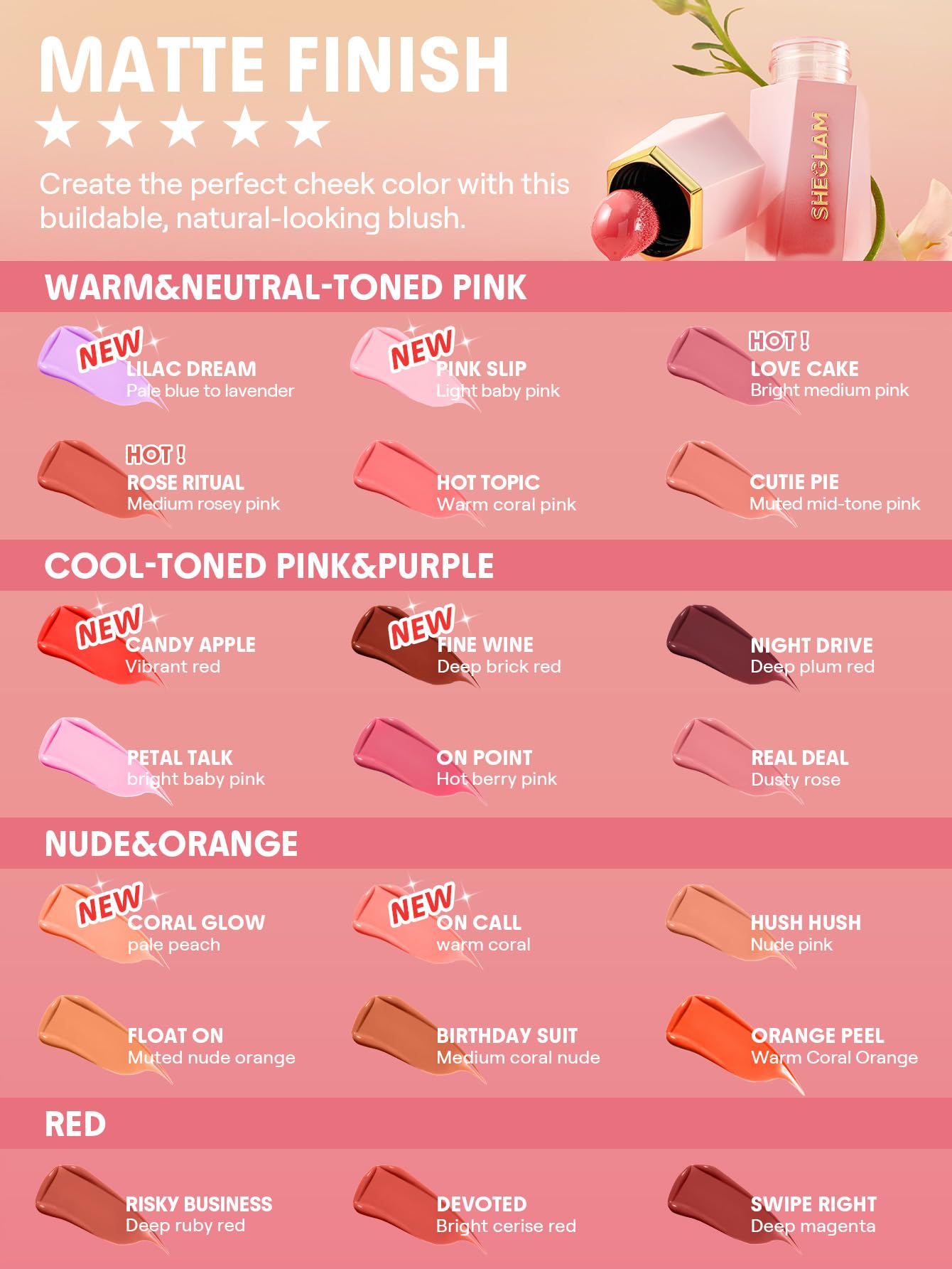 SHEGLAM Color Bloom Liquid Blush Makeup for Cheeks Matte Finish -Hot Topic