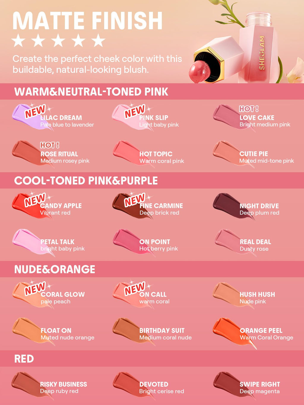 SHEGLAM Color Bloom Liquid Blush Makeup for Cheeks Matte Finish -Hot Topic